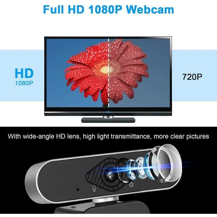 Webcam HD 1080p personnalisable avec microphone pour ordinateur.