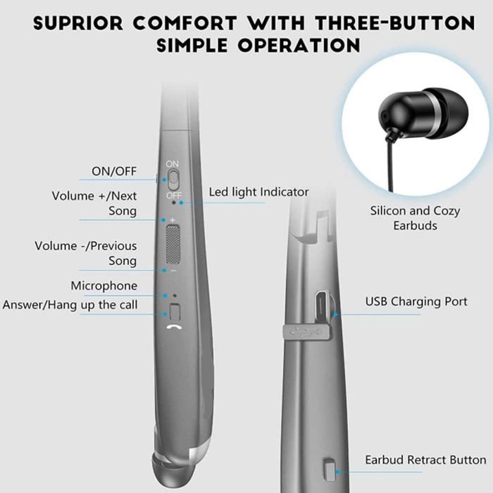 Écouteurs Tour De Cou Bluetooth Sans Fil Magnétiques IPX5 Sport Avec Micro Réduction Bruit