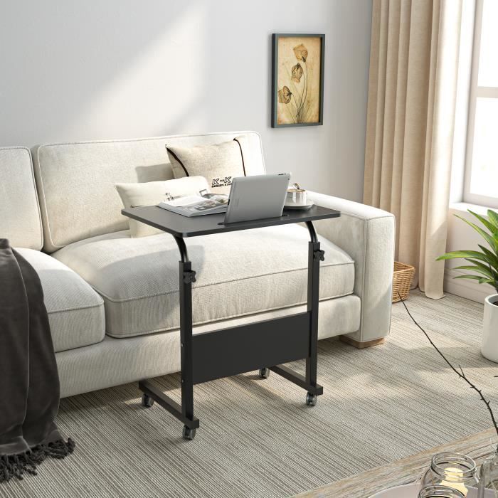 Table D’appoint Roulante à 3 Niveaux Avec Plateau Inclinable - Design En C, Roulettes Freinées, Idéale Pour Salon Ou Chambre (50x60x70 Cm)