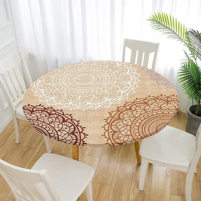 Nappe de table anti-tache beige avec cercles
