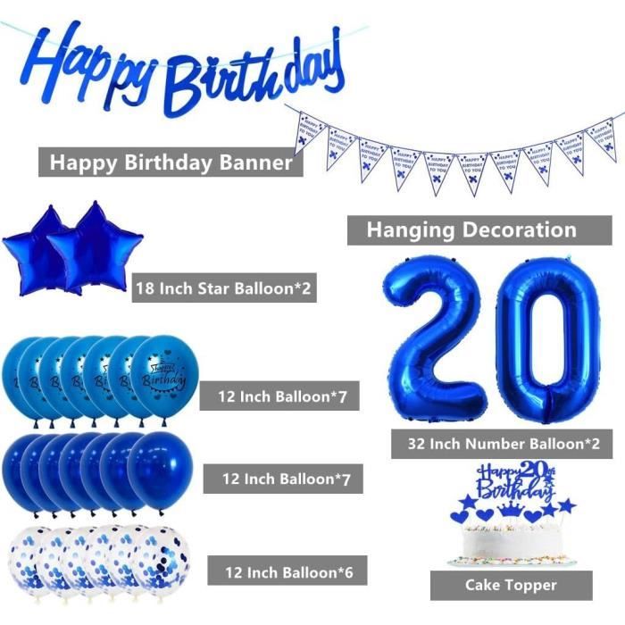 Ballon Chiffre 20 Géant Helium | 100 Cm Bleu Foncé Pour 20 Ans Anniversaire, Mariage | Décoration Fête XXL