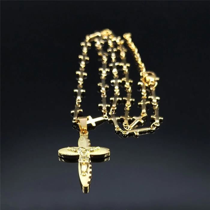 MayiaHey Collier Homme Pendentif Tête De Jésus – Bijoux Religieux Catholique Acier Inoxydable Doré – Chaîne 22 Pouces