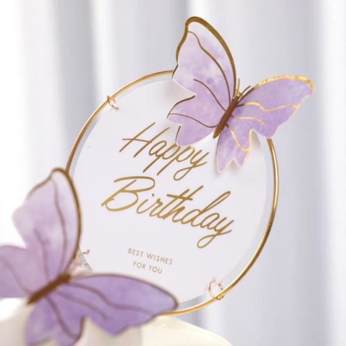 Topper gâteau papillon joyeux anniversaire, 10 pièces, décoration