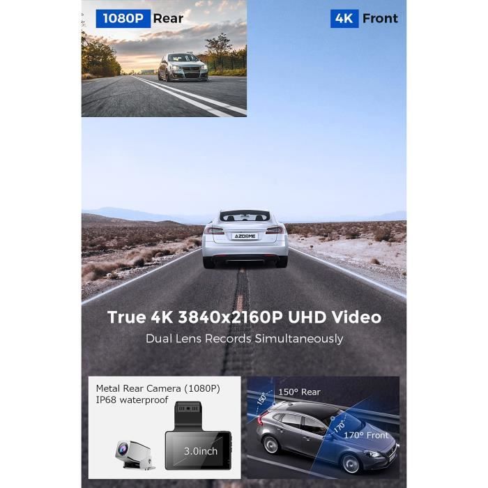 CAMERA EMBARQUEE 4K + 1080P Dashcam Avant et Arriere avec WiFi, GPS ...