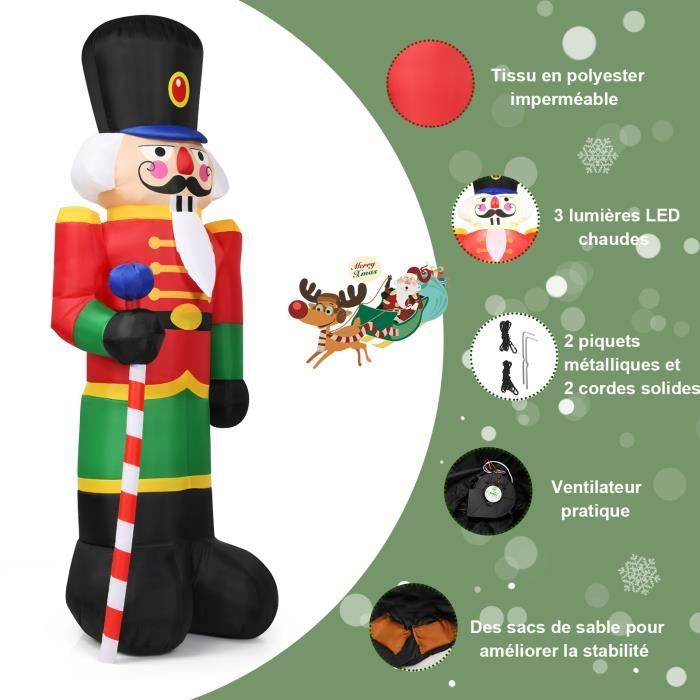 Décorations Gonflables De Noël 240cm - Casse-Noisette Géant Avec Lumières LED, Pour Jardin, Pelouse, Extérieur (anti-vent)