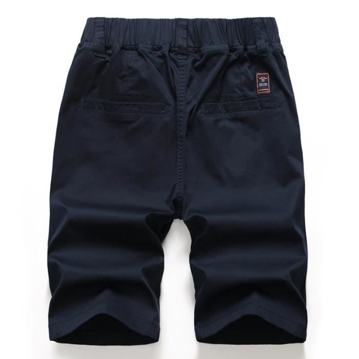 Bermuda Garcon 5 14 ans Doux Enfant ete en Coton Couleur Unie Casual Taille elastiquee Bleu marine