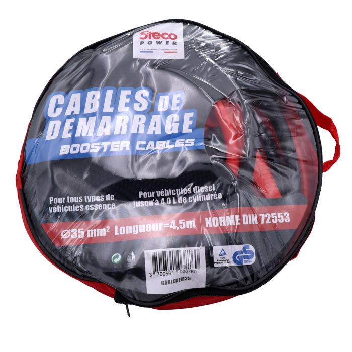 CARALL Câbles De Démarrage 10mm² - 2,5m - Pinces 120A - Pour Voiture Et Moto - Secours Batterie