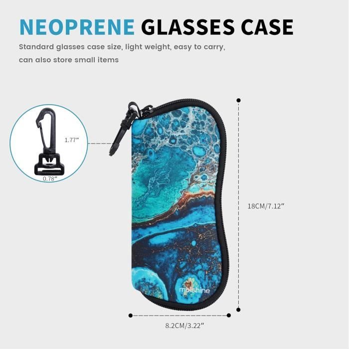 Étui à Lunettes De Soleil Souple En Néoprène Avec Mousqueton Et Fermeture éclair - Ultra Léger, Portable - 17x8x2.5 Cm