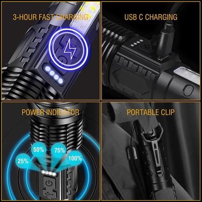 Lampe Torche LED Rechargeable A76 - Puissante, Portable Pour Camping - Noir