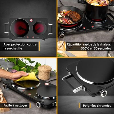 Plaque De Cuisson Double Vitrocéramique First Austria - 2500W - Foyers 19.4cm - Portable Et économe