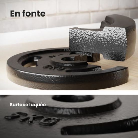 Disques d'haltères – 1,25, 2,5, 5, 10, 20 kg – Poids en fonte 30 mm – Disques de fitness, disques en fonte noire, poids tri-grip pour haltères, haltères longues pour entraînement de force Disques d'haltères – 1,25, 2,5, 5, 10, 20 kg – Poids en fonte 30 mm – Disques de fitness, disques en fonte noire, poids tri-grip pour haltères, haltères longues pour entraînement de force