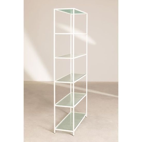 Sklum Bibliothèque De 5 Étagères En Métal Et Verre Vertal Blanc - Cdiscount  Maison