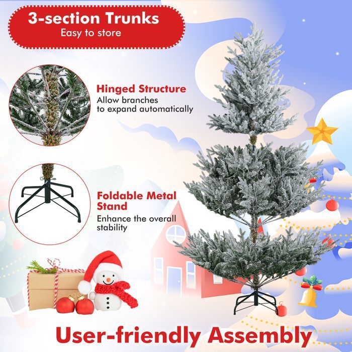 Sapin De Noël Artificiel 210 Cm Moitié - 450 Branches PVC, 150 LED Blanc Chaud - Pour Salon, Bureau, Décoration