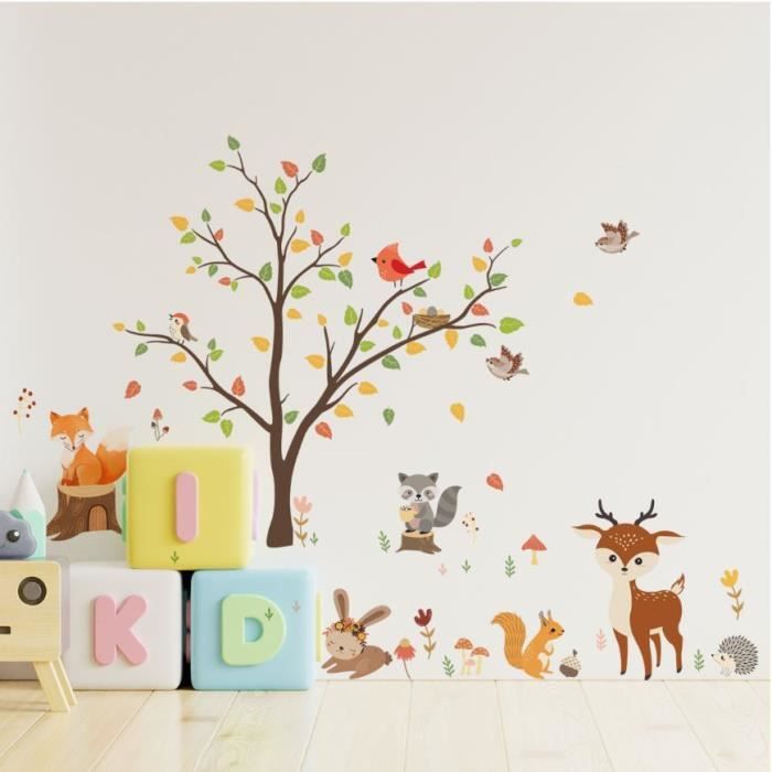 Stickers Muraux Animaux Pour Chambre Bébé – Girafe, Cerf, Lion, Ours – Autocollants Amovibles, Faciles à Poser, Décoration Enfant Sans Peinture