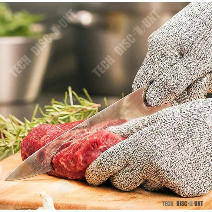TD® gant anti coupure cuisine alimentaire boucherie gris fibre niveau 5  haute resistance couteaux ustensile accessoire ergonomique - Cdiscount  Maison