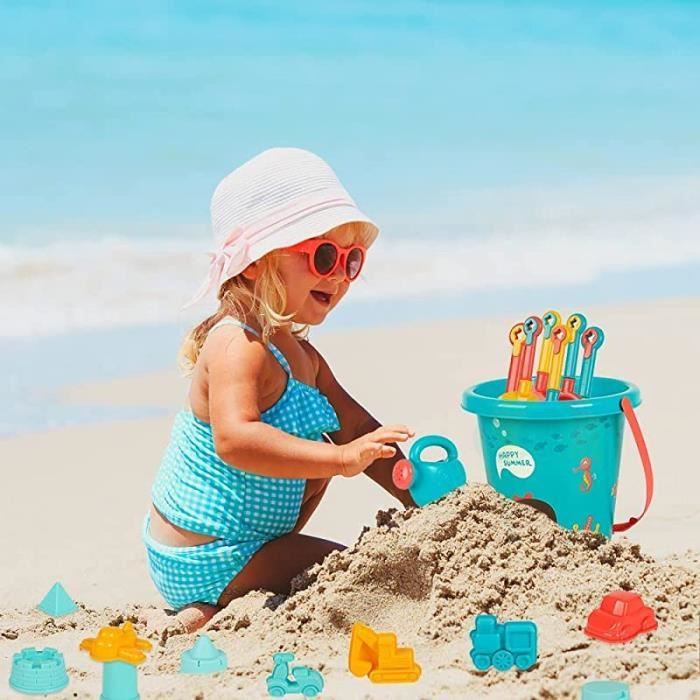 HOVIBU Lot de 35 jouets de plage pour enfants - Avec pelle à sable - Seau pliable - Moules à sable - Sac en filet - Cadeau pour filles et garçons de HOVIBU Lot de 35 jouets de plage pour enfants - Avec pelle à sable - Seau pliable - Moules à sable - Sac en filet - Cadeau pour filles et garçons de