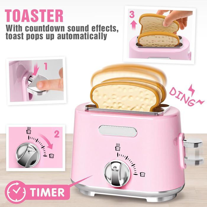 Cuisine Jouet Pour Enfants 3 Ans+ - Set Électroménager Avec Cafetière, Mixeur, Grille-Pain Et Blender - Sons Et Lumières - Jeu D'Imitations - 5