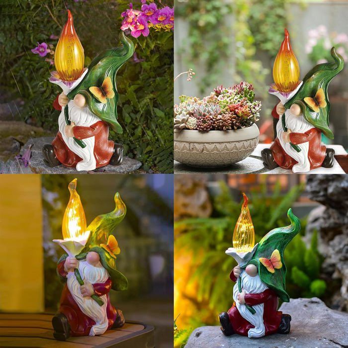Nain De Jardin Solaire LED – Figurine Résine Étanché IP65 Avec Parapluie Lumineux – Décoration Extérieur Pelouse, Terrasse, Balcon