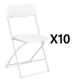 Ensemble de chaises pliantes 10 pièces, terrasse de jardin, fête, conférence, mariage, Blanc-0