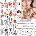 Yazhiji 41 Feuilles Fleurs Oiseau Tatouages Temporaires Imperméables et Body Art Tatouages Autocollant pour Hommes Femmes-0