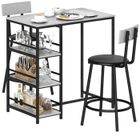Ensemble table de bar avec 2 tabourets - HOMCOM - étagères de rangement - pour salle à manger, cuisine - gris et noir