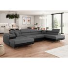 MEUBLESLINE Canapé d'angle convertible ANNIO en U avec têtières réglables - Gris foncé / Noir