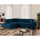 BEST MOBILIER Baoji - Canapé d'angle gauche 5 places convertible avec têtières et coffre en velours côtelé - Bleu