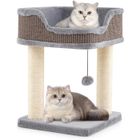 COSTWAY Arbre à Chat 50 CM avec 2 Griffoirs Sisal Naturel, Perchoir en Peluche, Tour d'Arbre à Chat Compacte pour Chaton/Chat, Gris