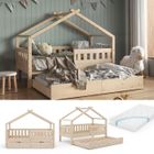 VitaliSpa Lit enfant Design 160 x 80, lit bébé, lit cabane, lit d’appoint, matelas, naturel