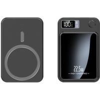Noir 10000mAh-Banque d'alimentation magnétique portable, chargeur sans fil, charge rapide, batterie externe,