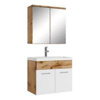 Meuble de salle de bain Montreal 01 - Badplaats - 60 cm Chene avec blanc - Avec mirroir cabinet