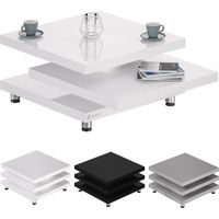 CASARIA® Table basse blanc laqué Table de salon modulable Table basse carrée moderne 72x72cm avec plateaux rotatifs