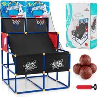 COSTWAY Jeu d’Arcade de Basket-ball avec Double Shootout et Panier de Basket 4 Ballons et 1 Pompe de Gonflage Rampe de Retour