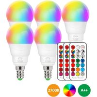 Ampoule LED E14 5W (équivalent 40W) Couleur RGB Changement Variation Coloré RGBW Globe Blanc Chaud 2700K Dimmable  (lot de 5)