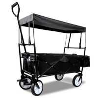 Riossad Chariot de jardin Chariot de transport avec Toit pneus larges Chariot à bras pliable Noir