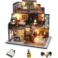 Kit Maison Miniature Rétro – Loft En Bois – Meubles, éclairage – Cadeau Adulte, Fête Des Mères, Anniversaire