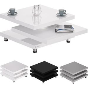 TABLE BASSE CASARIA® Table basse blanc laqué Table de salon modulable Table basse carrée moderne 72x72cm avec plateaux rotatifs