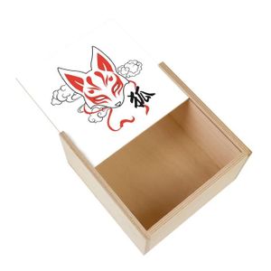 Boîte cadeau Boite Coffret en Bois - Kitsune Renard Japon Asie Culture Manga  (11 x 11 x 3,5 cm)
