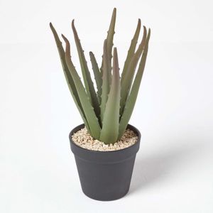 FLEUR ARTIFICIELLE Petit Aloe Vera artificiel en pot noir, 30 cm
