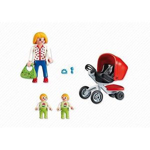 FIGURINE - PERSONNAGE PLAYMOBIL CITY LIFE MAMAN AVEC JUMEAUX ET LANDAU 5