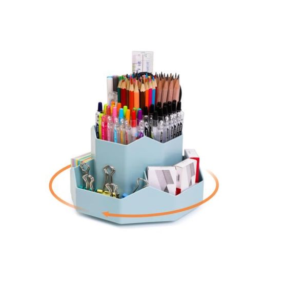 AiQInu Pot à Crayons Rotatif 360° - Organiseur Bureau 3 Compartiments, Rangement Stylo Maquillage Artisanat Blanc