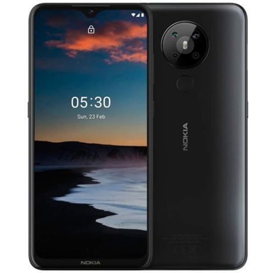 Téléphone portable NOKIA 5.3 avec finition noire, écran 6,55 "HD +, 4G, Dual SIM, Android 10, processeur Snapdragon 665 octacore 2,2