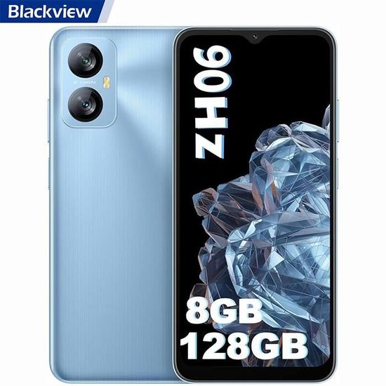 Blackview A52Pro Téléphone Portable Pas Cher(8Go+128Go/TF-1To, 6.52" HD+,13MP+5MP, 5180mAh) Android 13 4G Dual SIM Face ID - Bleu