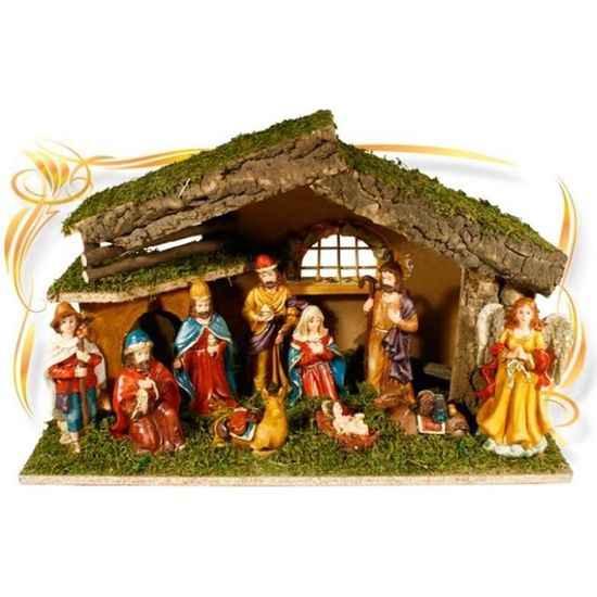 Crèche de Noël avec 10 personnages santons - 50x20x30cm - Cdiscount Maison