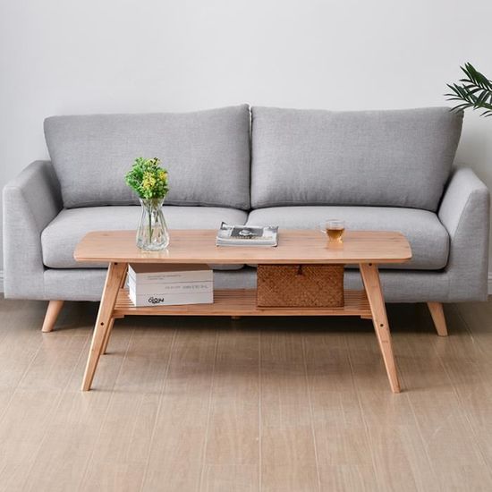 freosen table basse pliable en bois bamboo 100x65x50cm table de the salon avec etagere style nordique moderne simple cdiscount maison