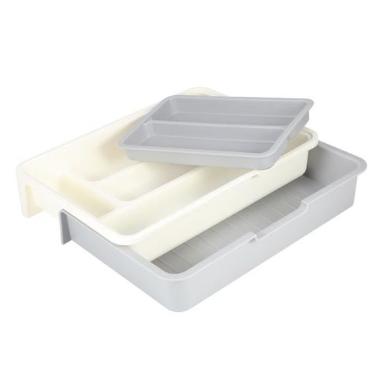 Organiseur De Couverts Extensible – Blanc, 56,5 X 43,2 X 5 Cm – Pour Tiroir De Cuisine Réglable