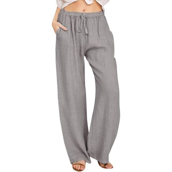 Pantalon Lin Femme Ete Decontractes K Gris Baggy Taille standard K Cdiscount Pret a Porter