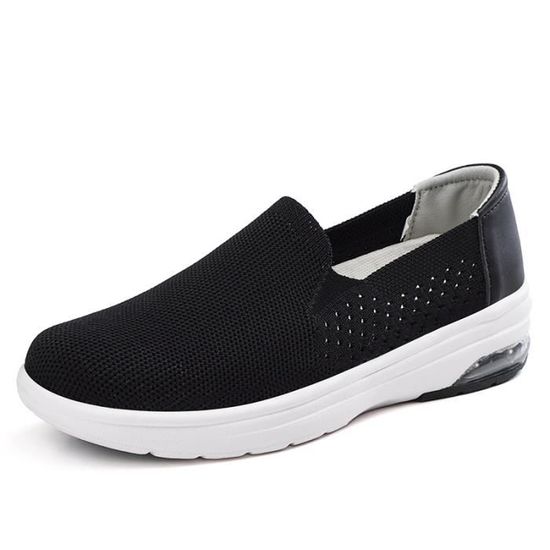 LIANGTUOHAI Femme Chaussures De Sport Mode Décontracté Tongs Plates pour Femme Tennis sans Lacet Maille Respirantes Trainers Femme Noire Semelle Antidérapante Chaussures De Course pour Course Voyage