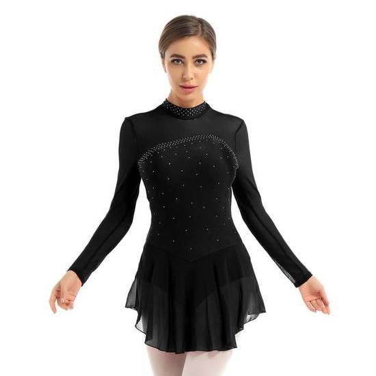 Oyolan Robe Patinage Artistique Femme Justaucorps Gymnastique Danse Strass S-XXL