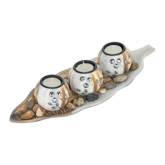 Relaxdays Porte-bougies lot, plateau et pierres, 38,5 cm, décoration